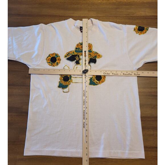 VTG 90s Fruit of the Loom Cow Sunflower Tee Pink L USA Made Single Stitch GVC - Picture 4 of 10